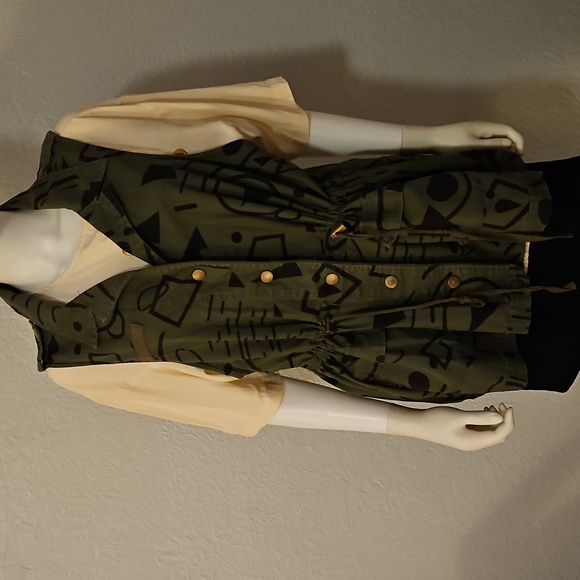 Vtg FOREVER 21 Army Green Abstract   Geometric Military Utility Vest - Picture 3 of 8